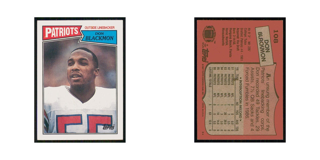 1987 Topps Don Blackmon RC Patriots #108