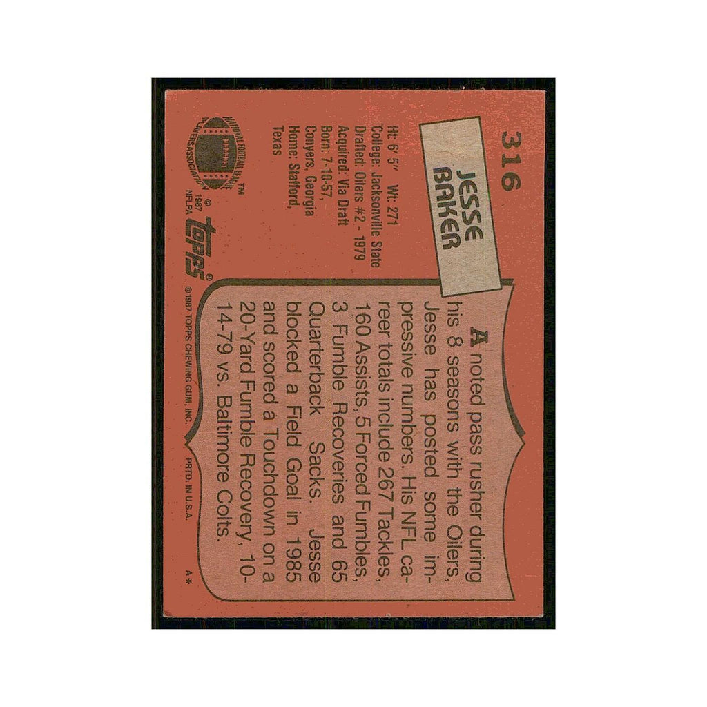 1987 Topps Jesse Baker Houston Oilers #316