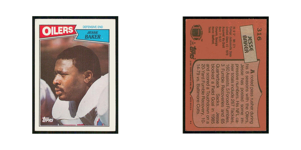 1987 Topps Jesse Baker Houston Oilers #316