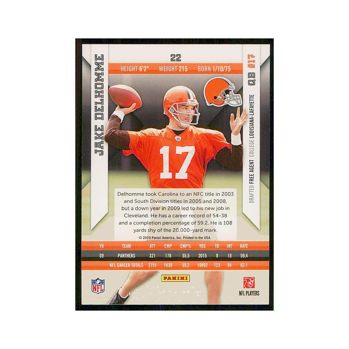 2010 Panini Epix Jake Delhomme Browns #22