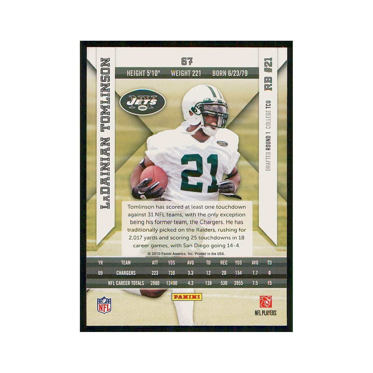 2010 Panini Epix LaDainian Tomlinson Jets #67