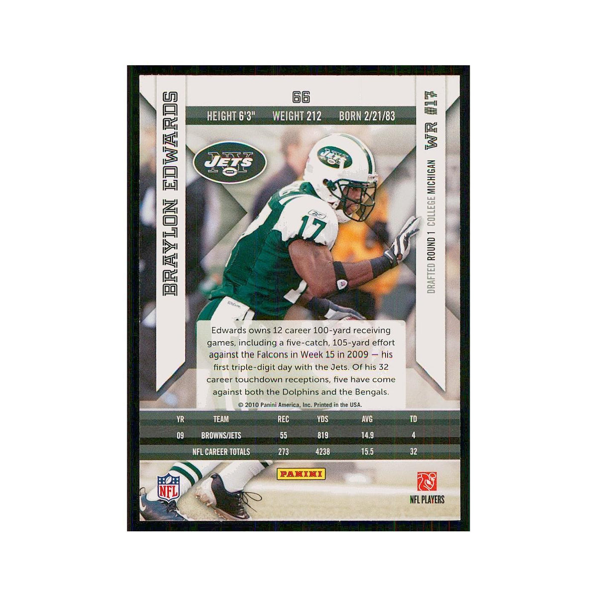 2010 Panini Epix Braylon Edwards Jets #66