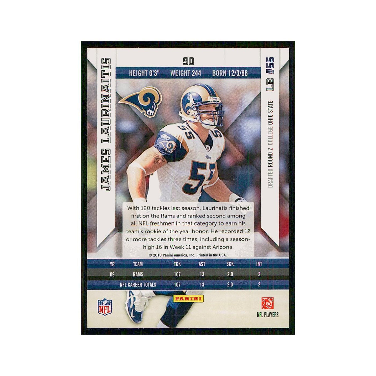 2010 Panini Epix James Laurinaitis St. Louis Rams #90
