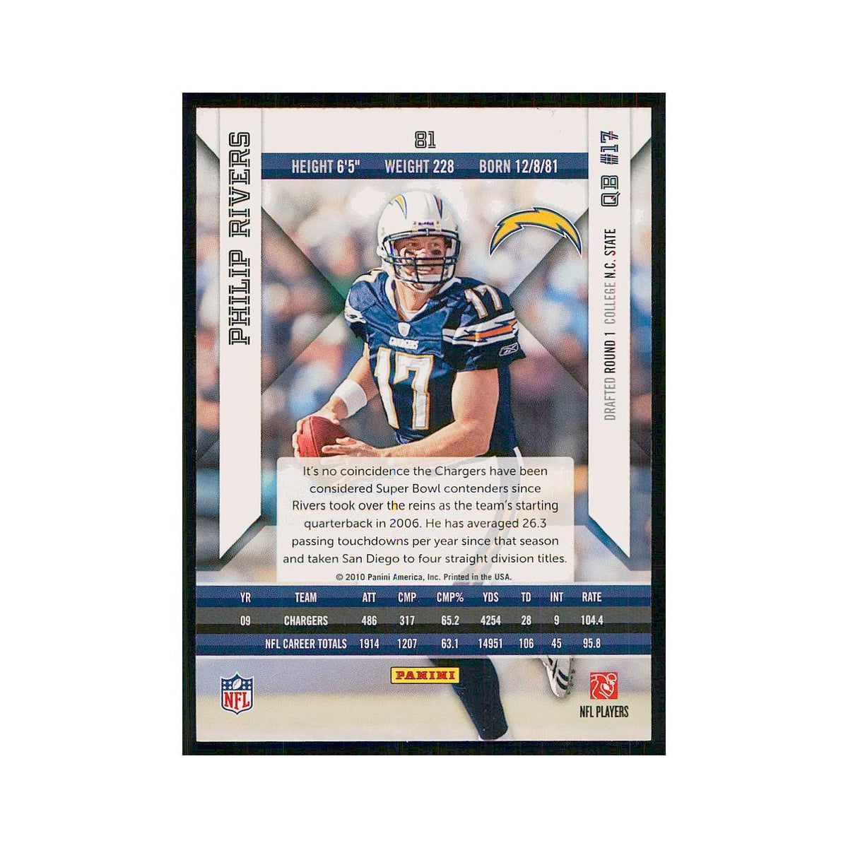 2010 Panini Epix Philip Rivers San Diego Chargers #81