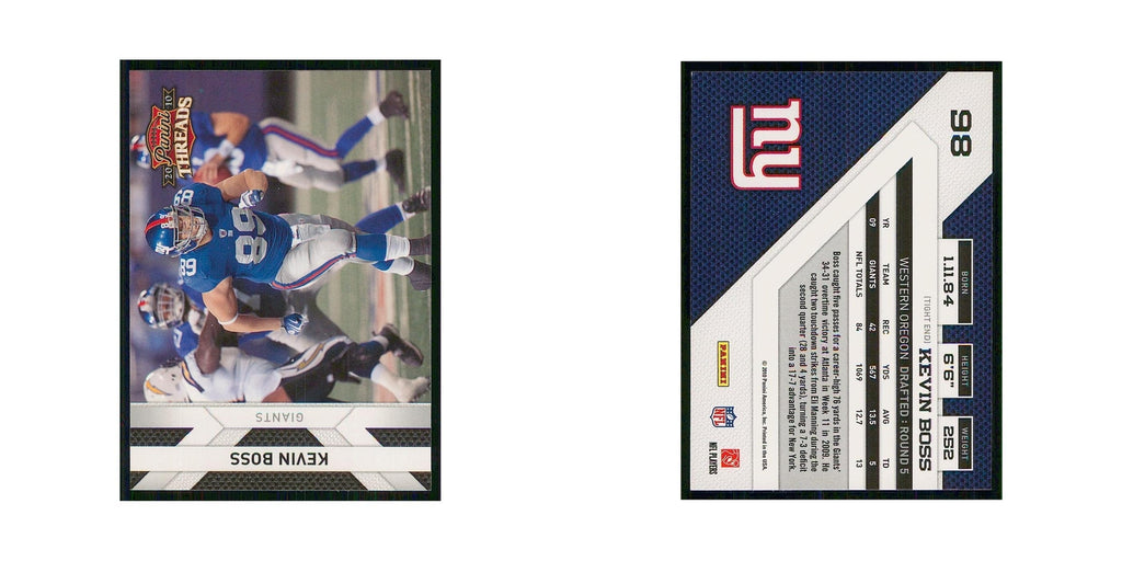 2010 Panini Threads Kevin Boss Giants #98