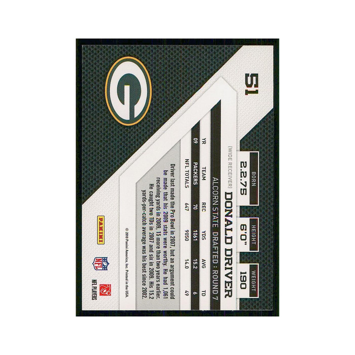 2010 Panini Threads Donald Driver Packers #51