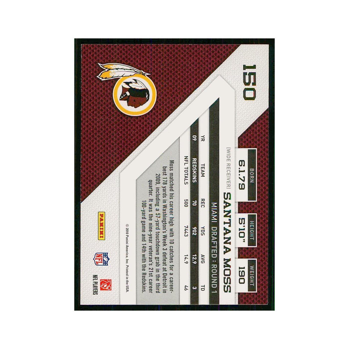 2010 Panini Threads Santana Moss Redskins #150