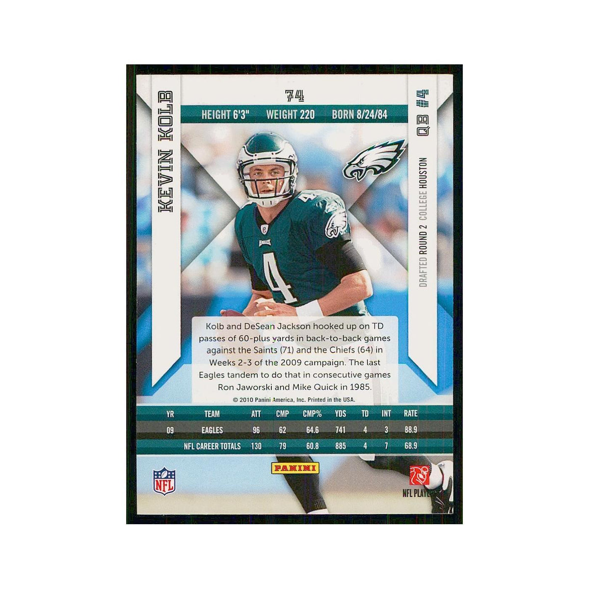 2010 Panini Epix Kevin Kolb Eagles #74