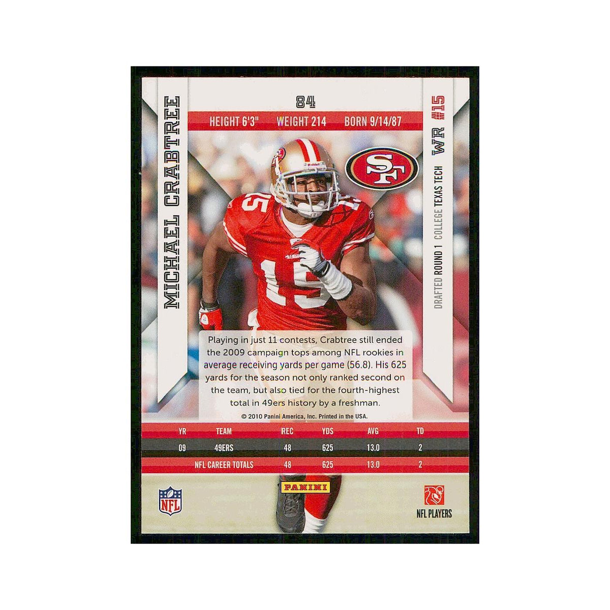 2010 Panini Epix Michael Crabtree 49ers #84