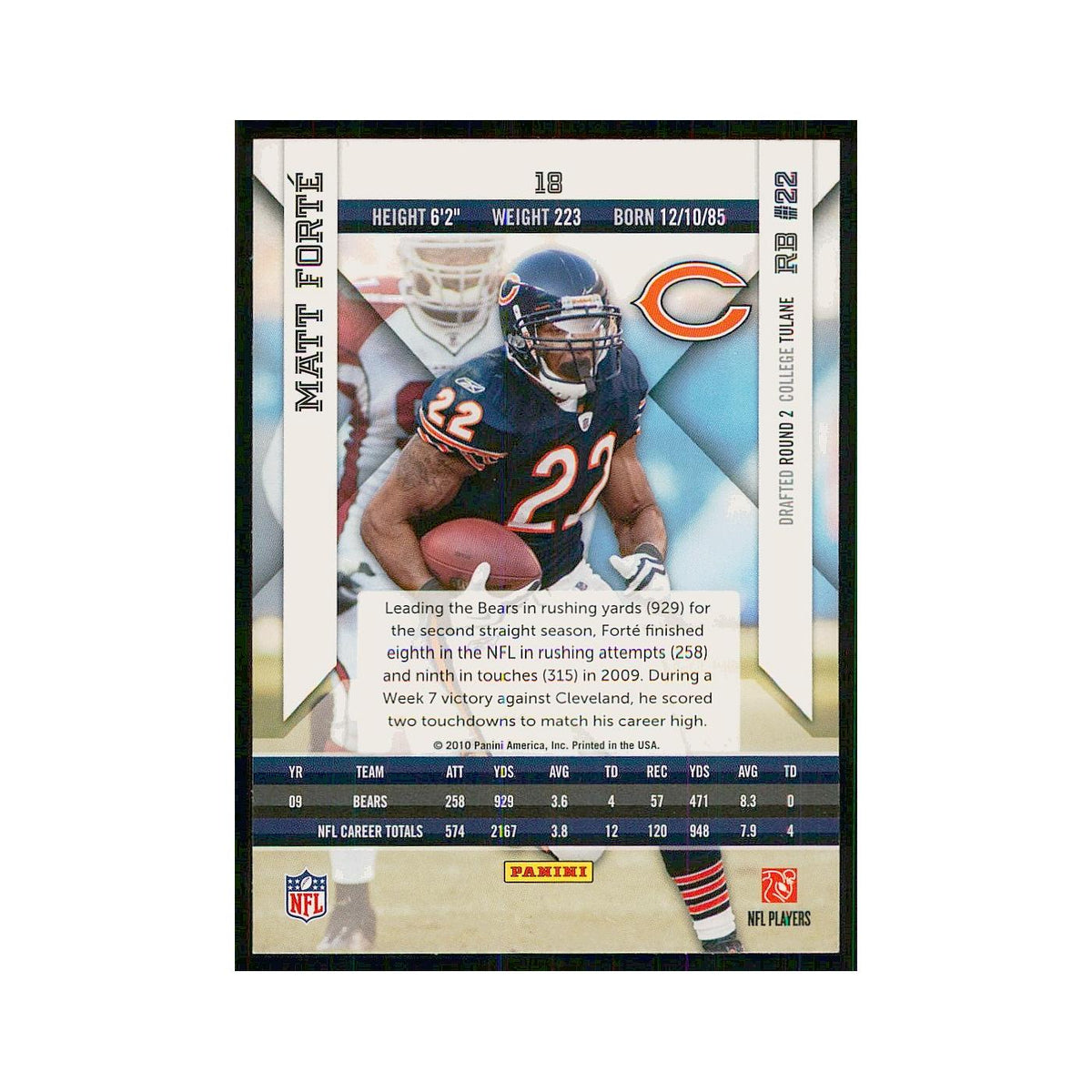 2010 Panini Epix Matt Forte Bears #18