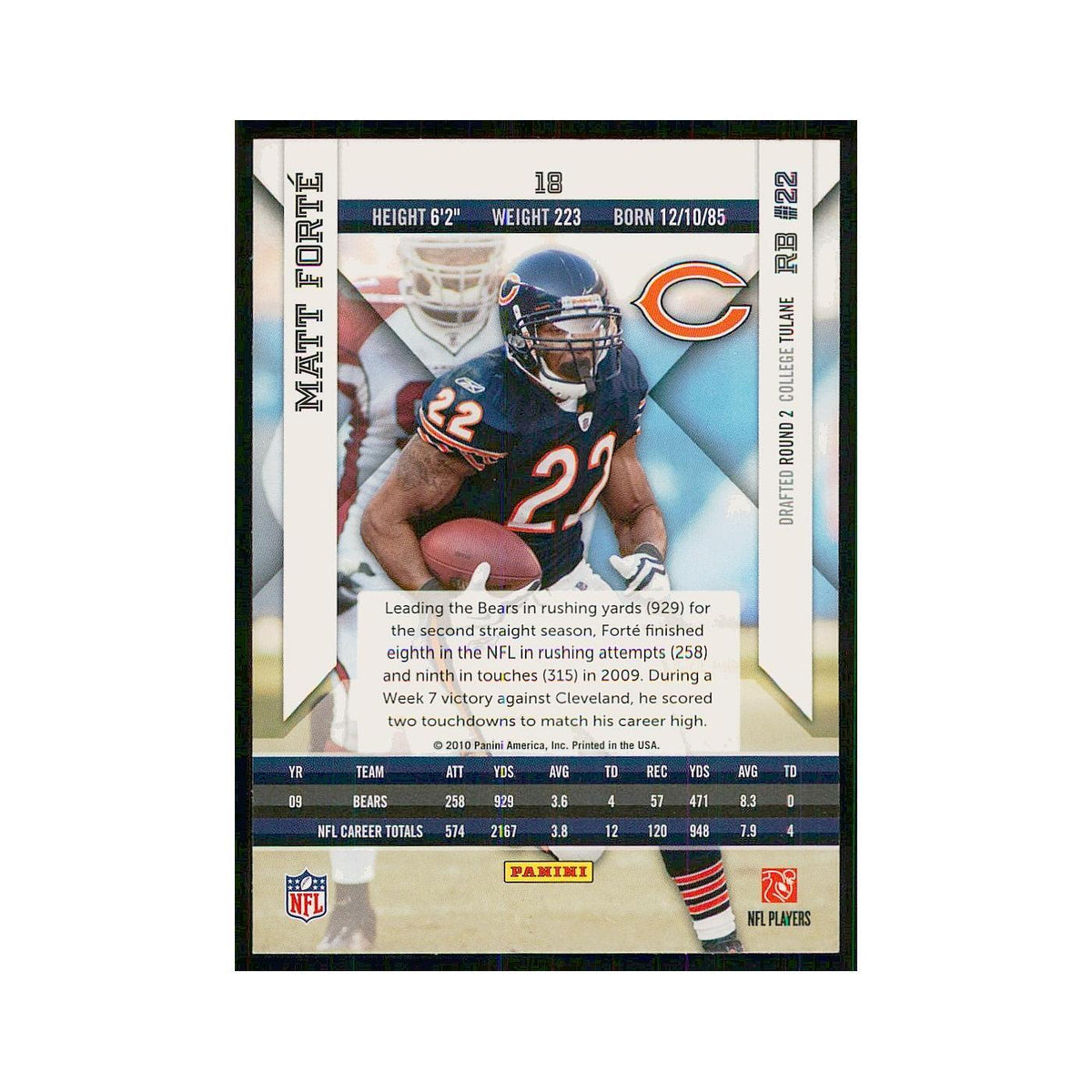 2010 Panini Epix Matt Forte Bears #18
