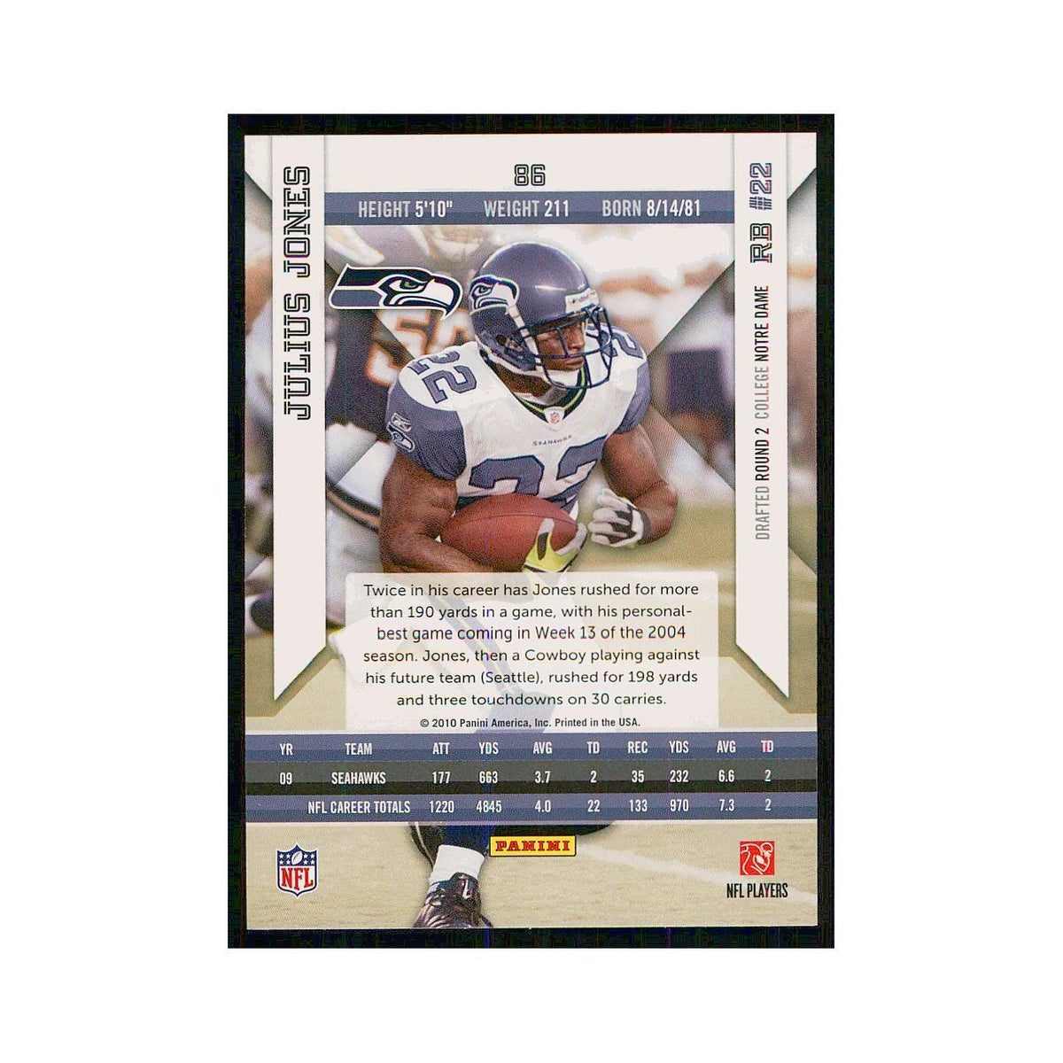 2010 Panini Epix Julius Jones Seahawks #86