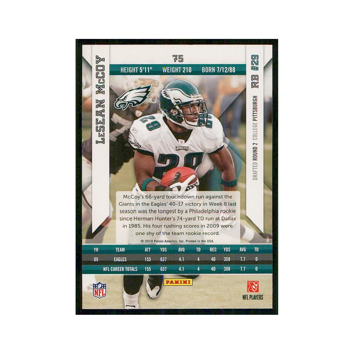 2010 Panini Epix LeSean McCoy Eagles #75