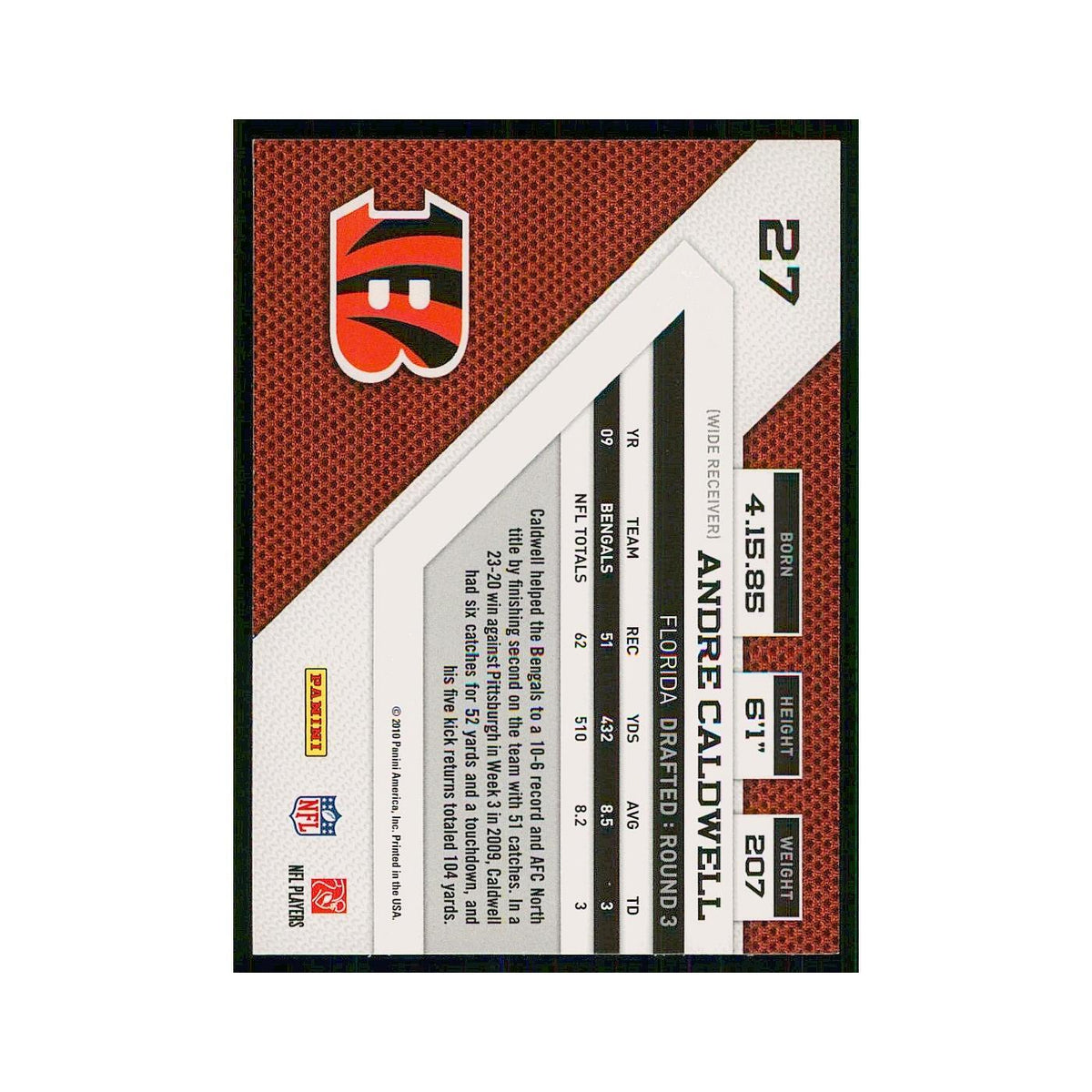 2010 Panini Threads Andre Caldwell Bengals #27