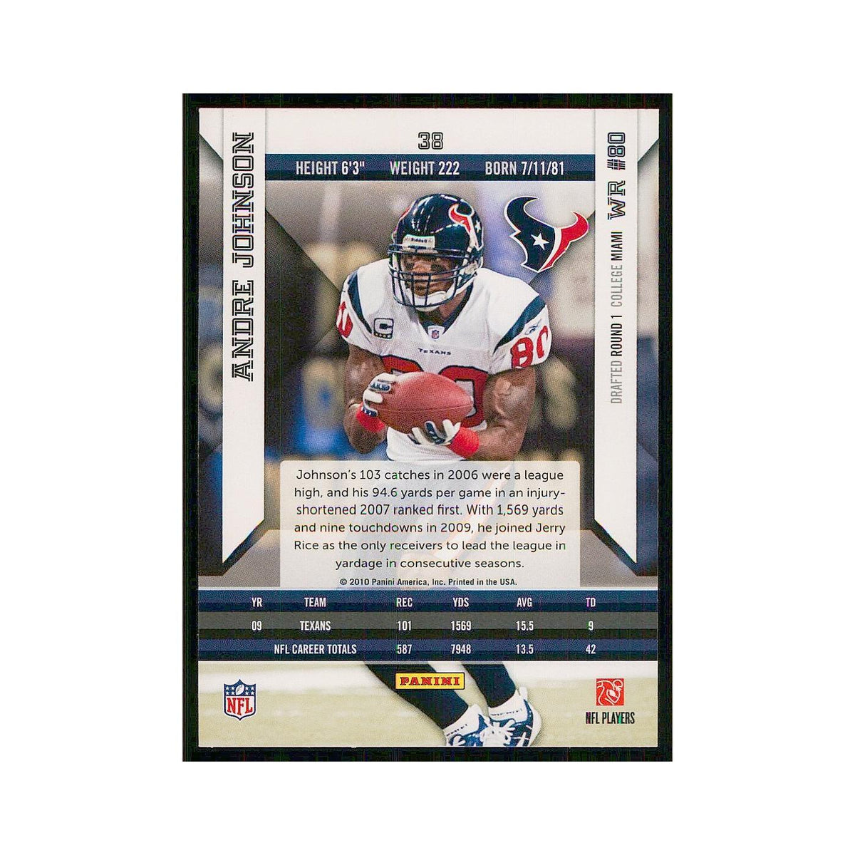 2010 Panini Epix Andre Johnson Texans #38