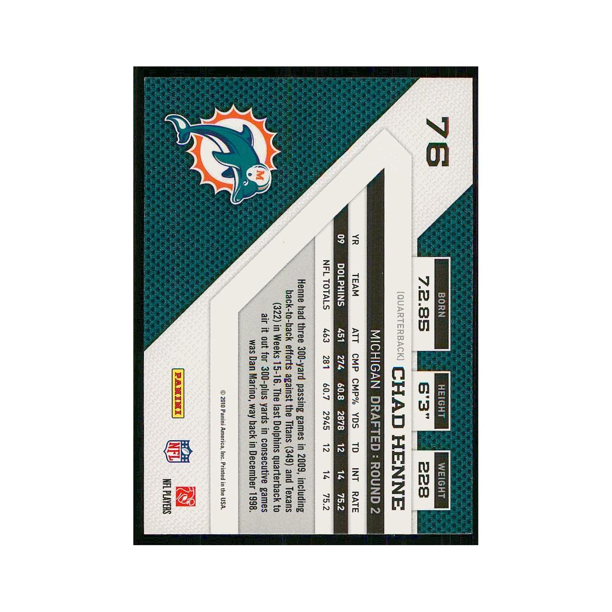 2010 Panini Threads Chad Henne Dolphins #76