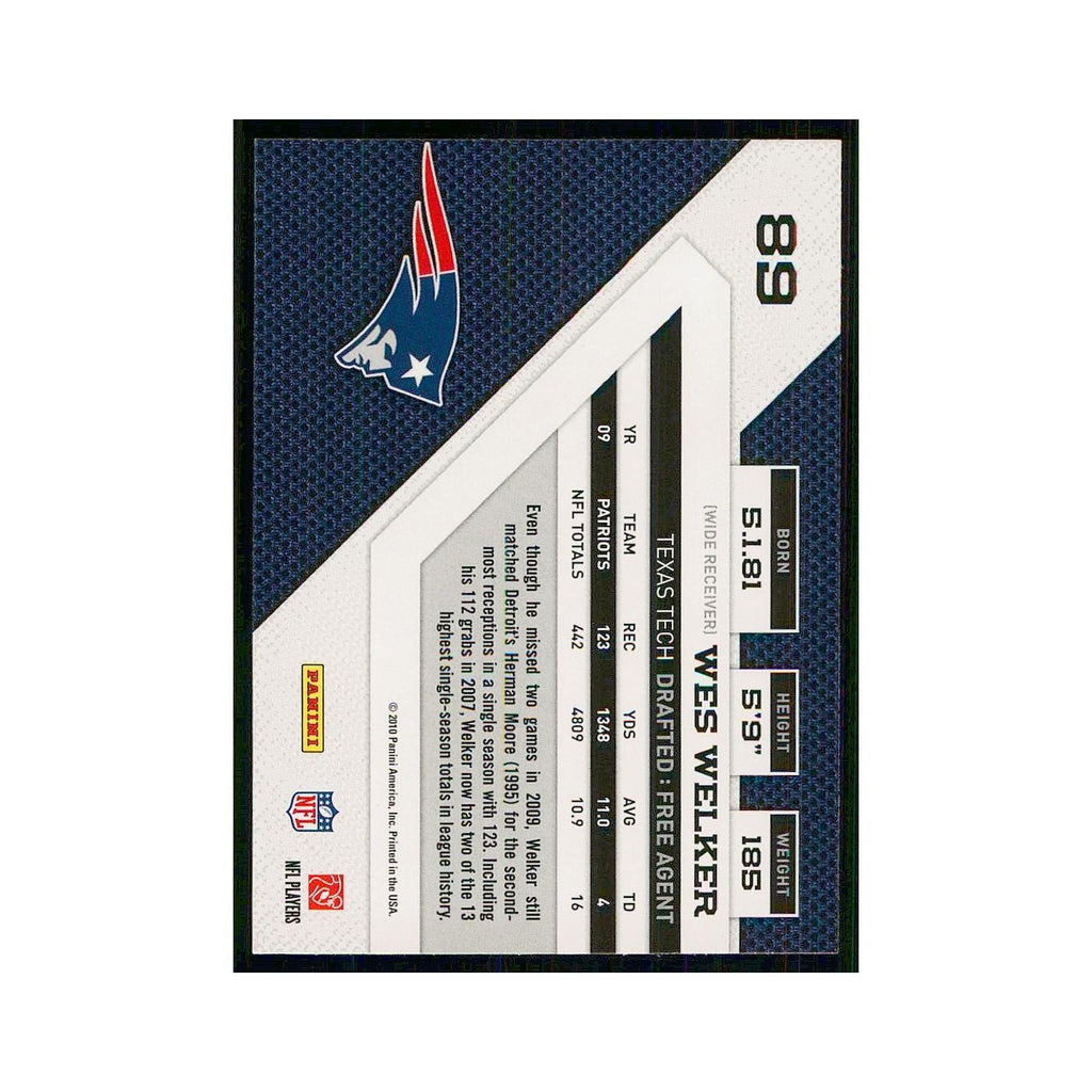 2010 Panini Threads Wes Welker Patriots #89
