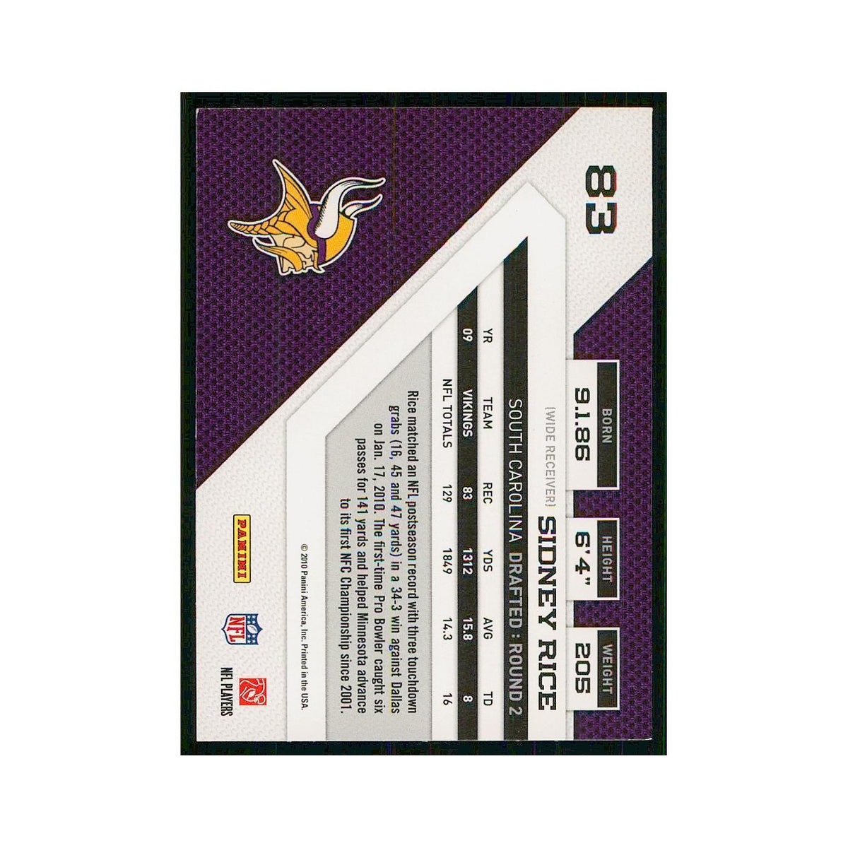 2010 Panini Threads Sidney Rice Vikings #83
