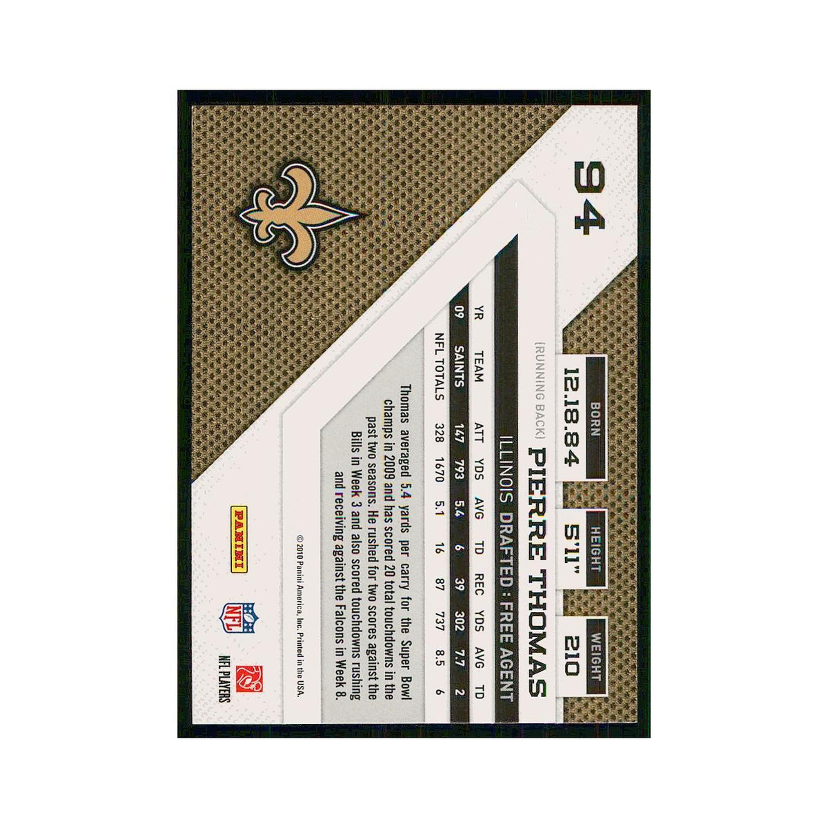 2010 Panini Threads Pierre Thomas Saints #94