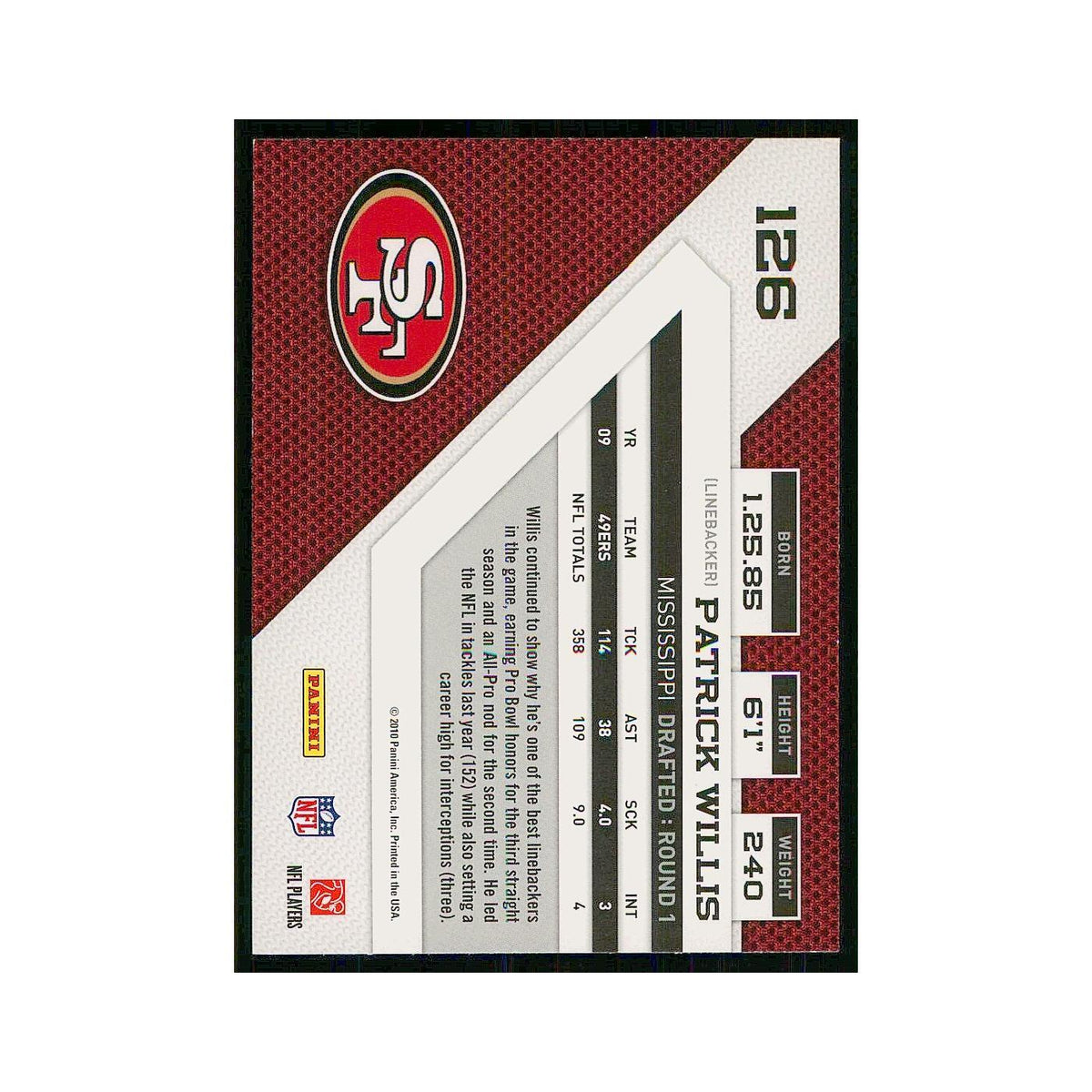 2010 Panini Threads Patrick Willis 49ers #126
