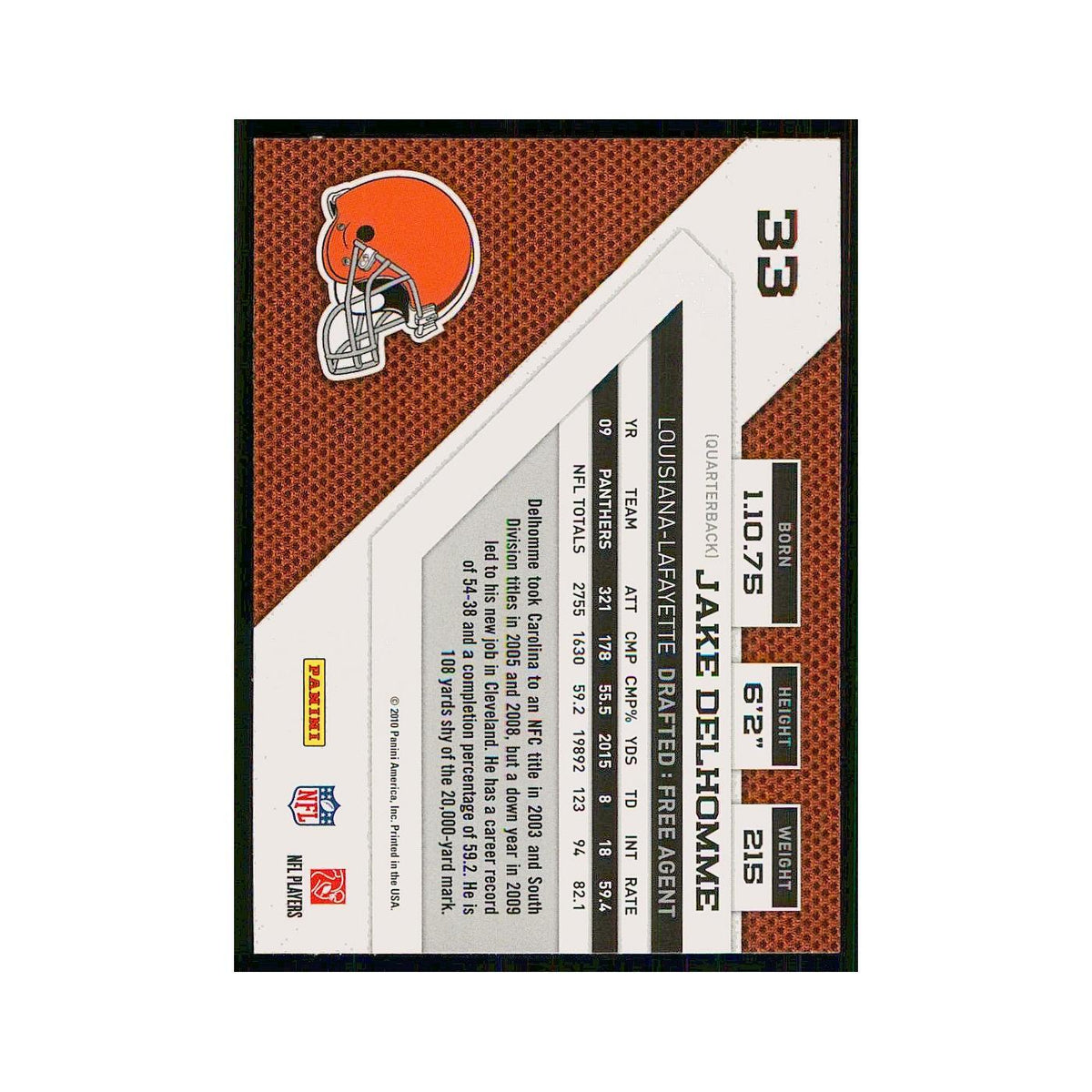 2010 Panini Threads Jake Delhomme Browns #33