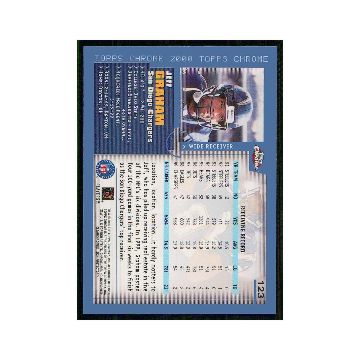2000 Topps Chrome Jeff Graham San Diego Chargers #123