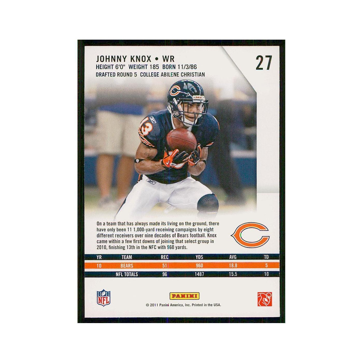 2011 Panini Rookies & Stars Johnny Knox Bears #27