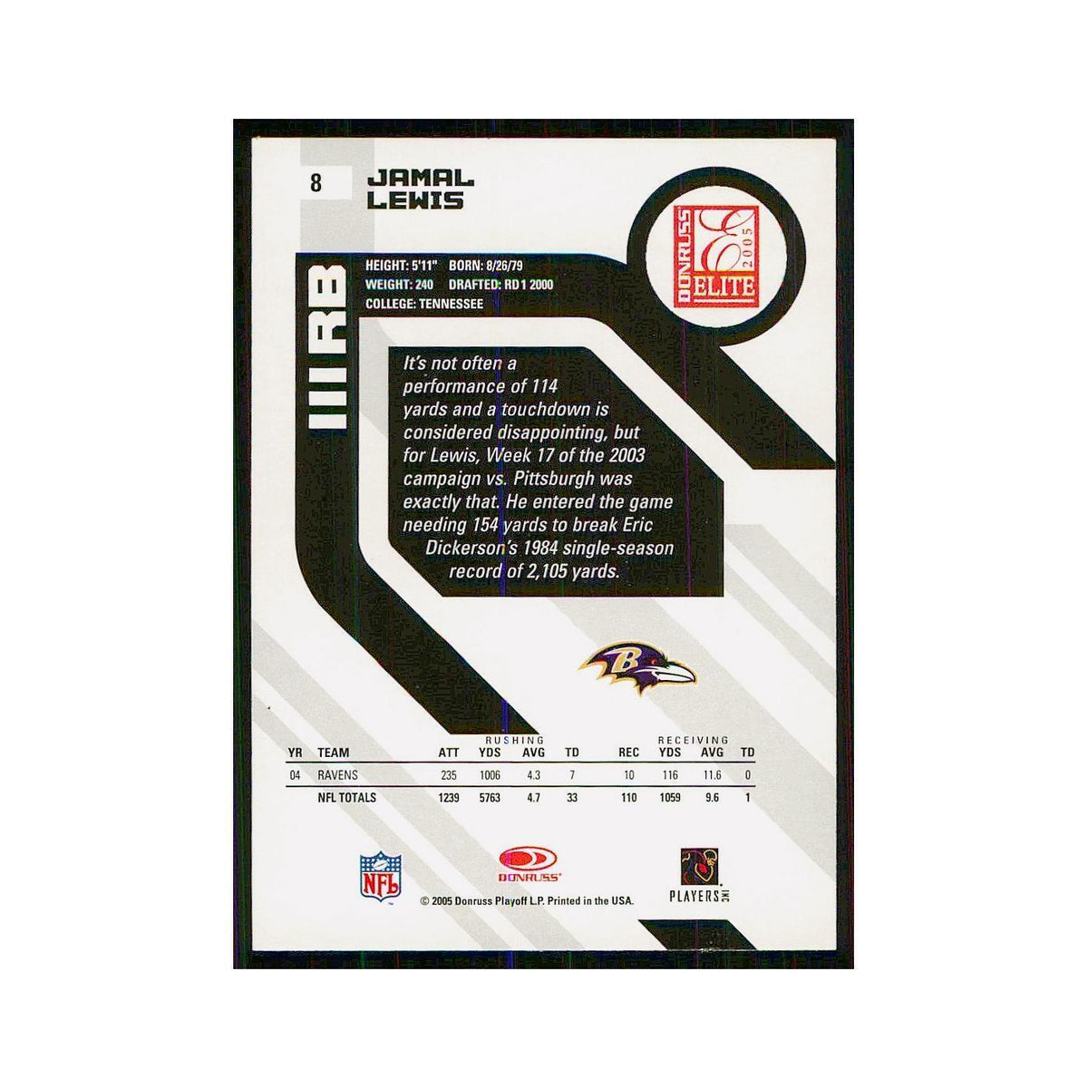2005 Donruss Elite Jamal Lewis Ravens #8