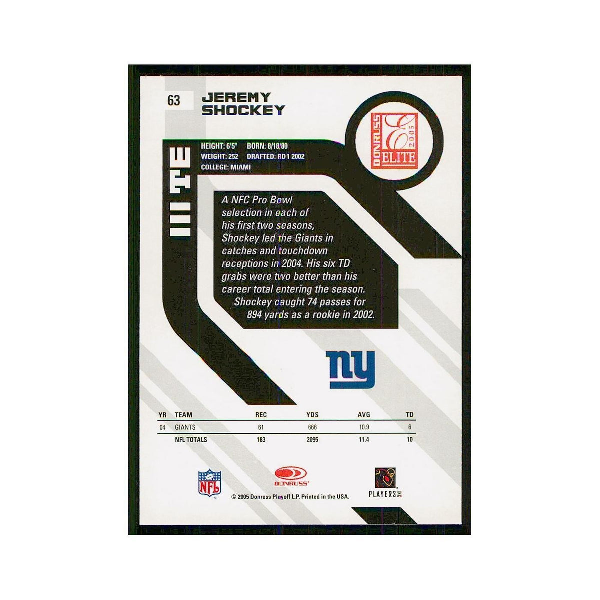 2005 Donruss Elite Jeremy Shockey Giants #63