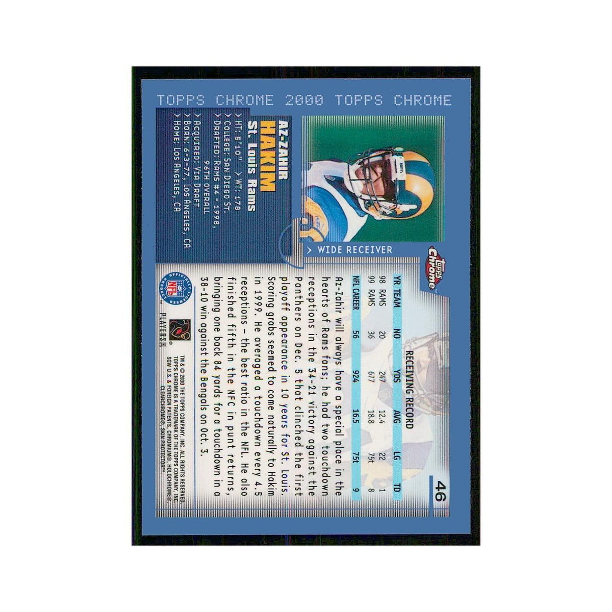 2000 Topps Chrome Az-Zahir Hakim St. Louis Rams #46