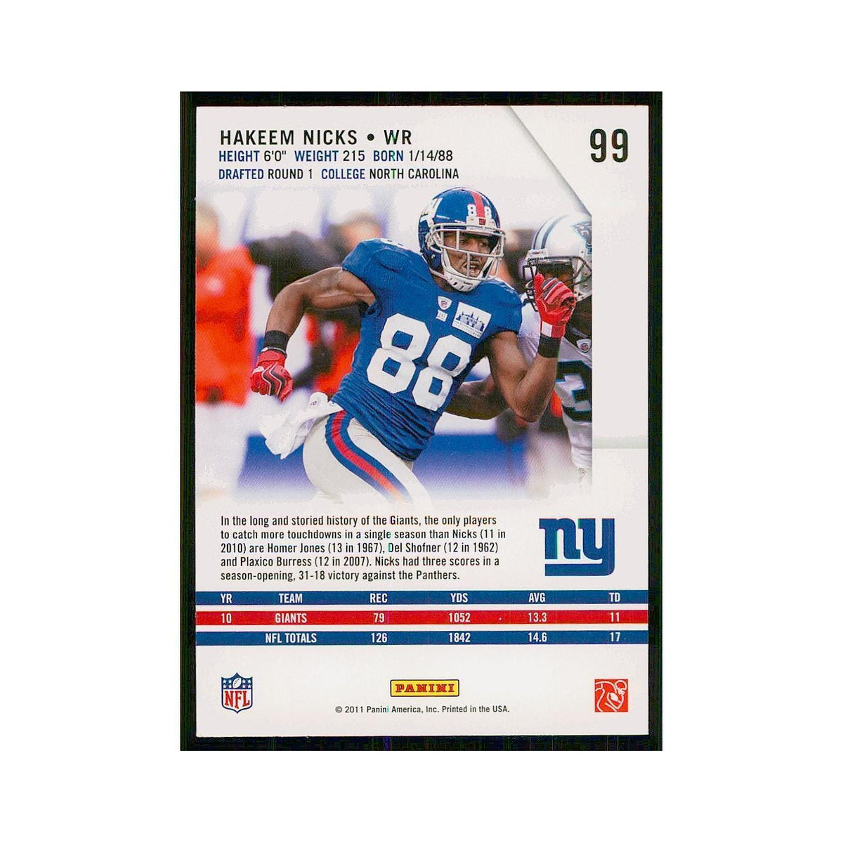 2011 Panini Rookies & Stars Hakeem Nicks Giants #99