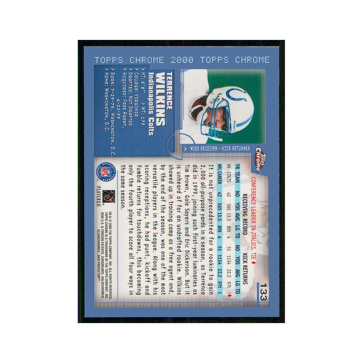 2000 Topps Chrome Terrence Wilkins Colts #133