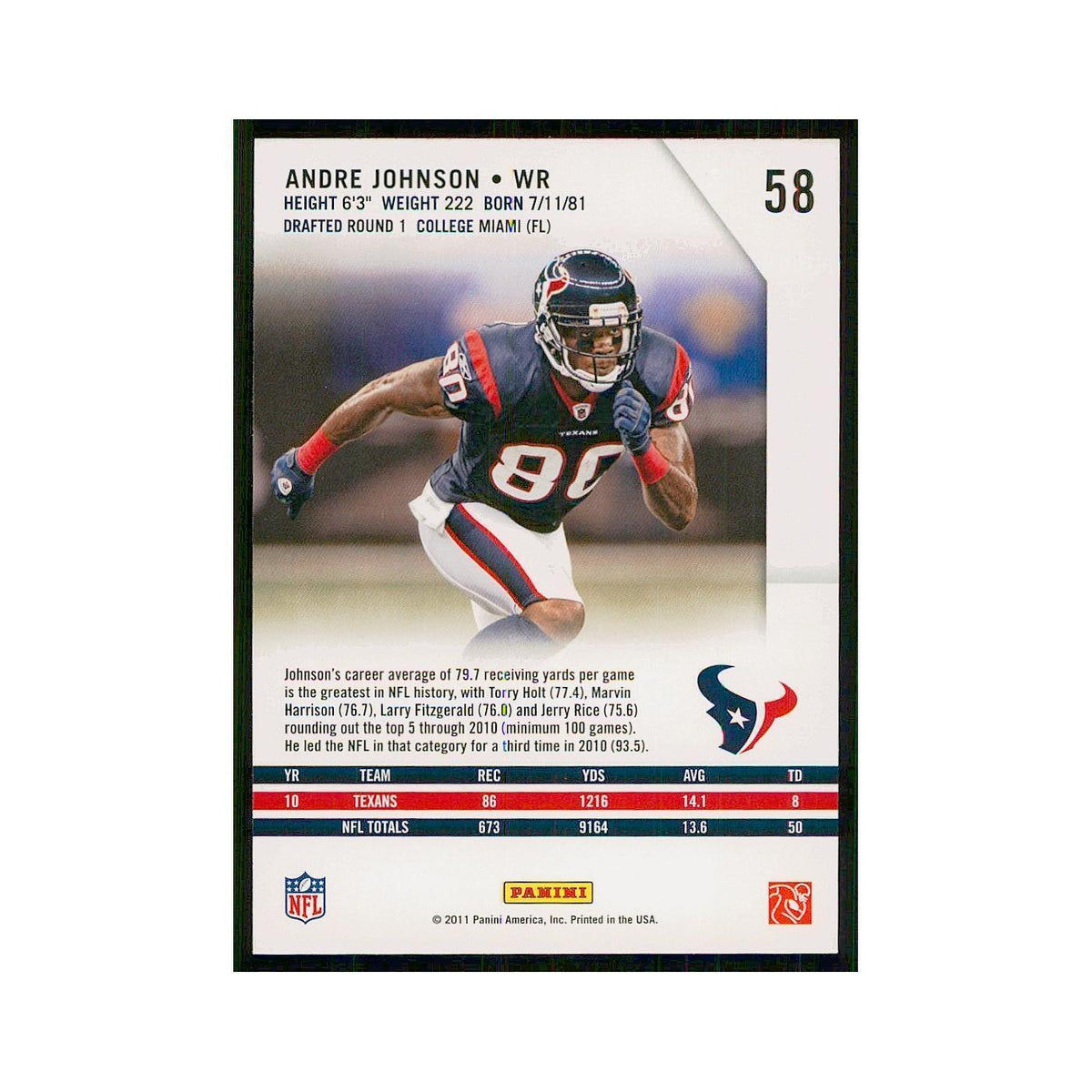2011 Panini Rookies & Stars Andre Johnson Texans #58