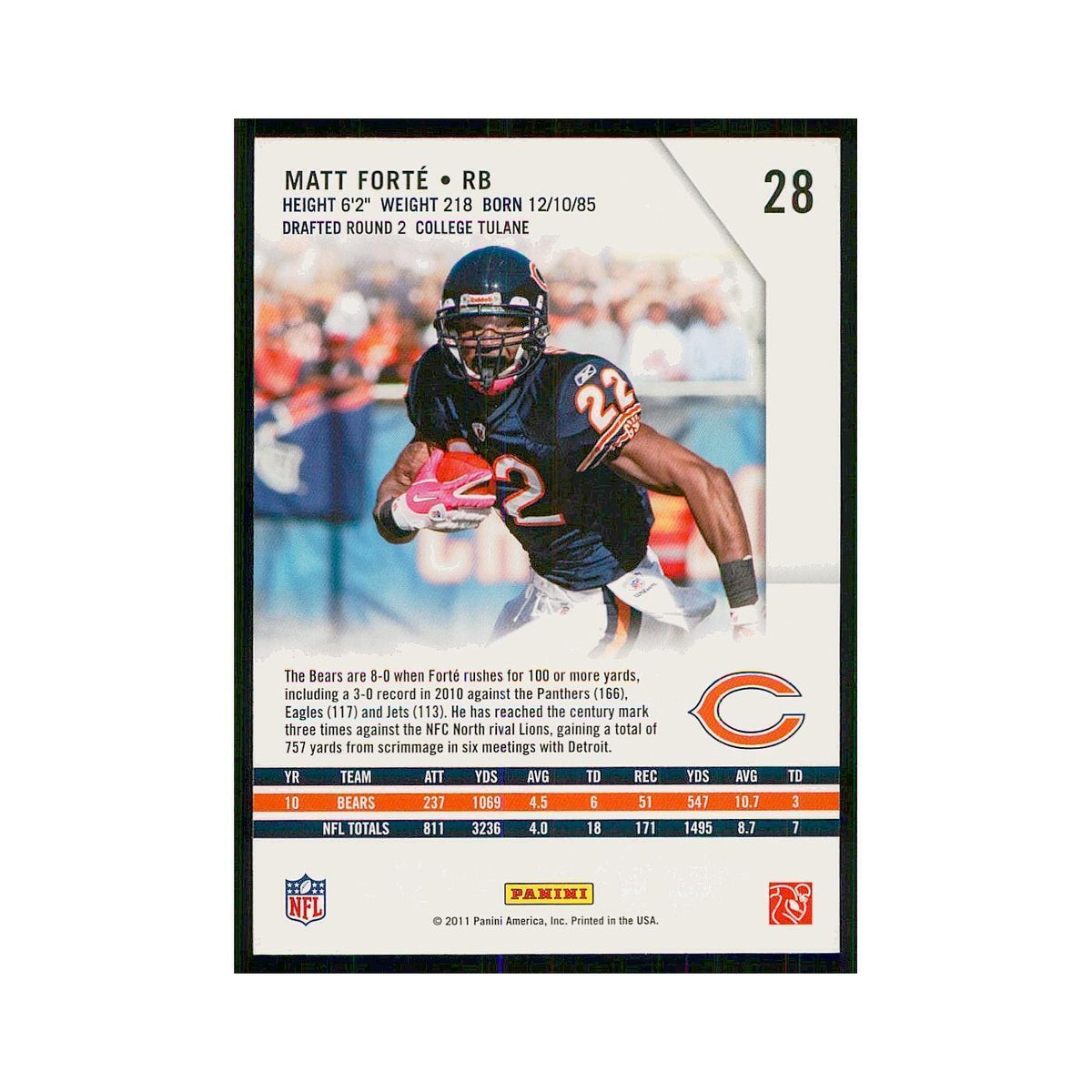2011 Panini Rookies & Stars Matt Forte Bears #28