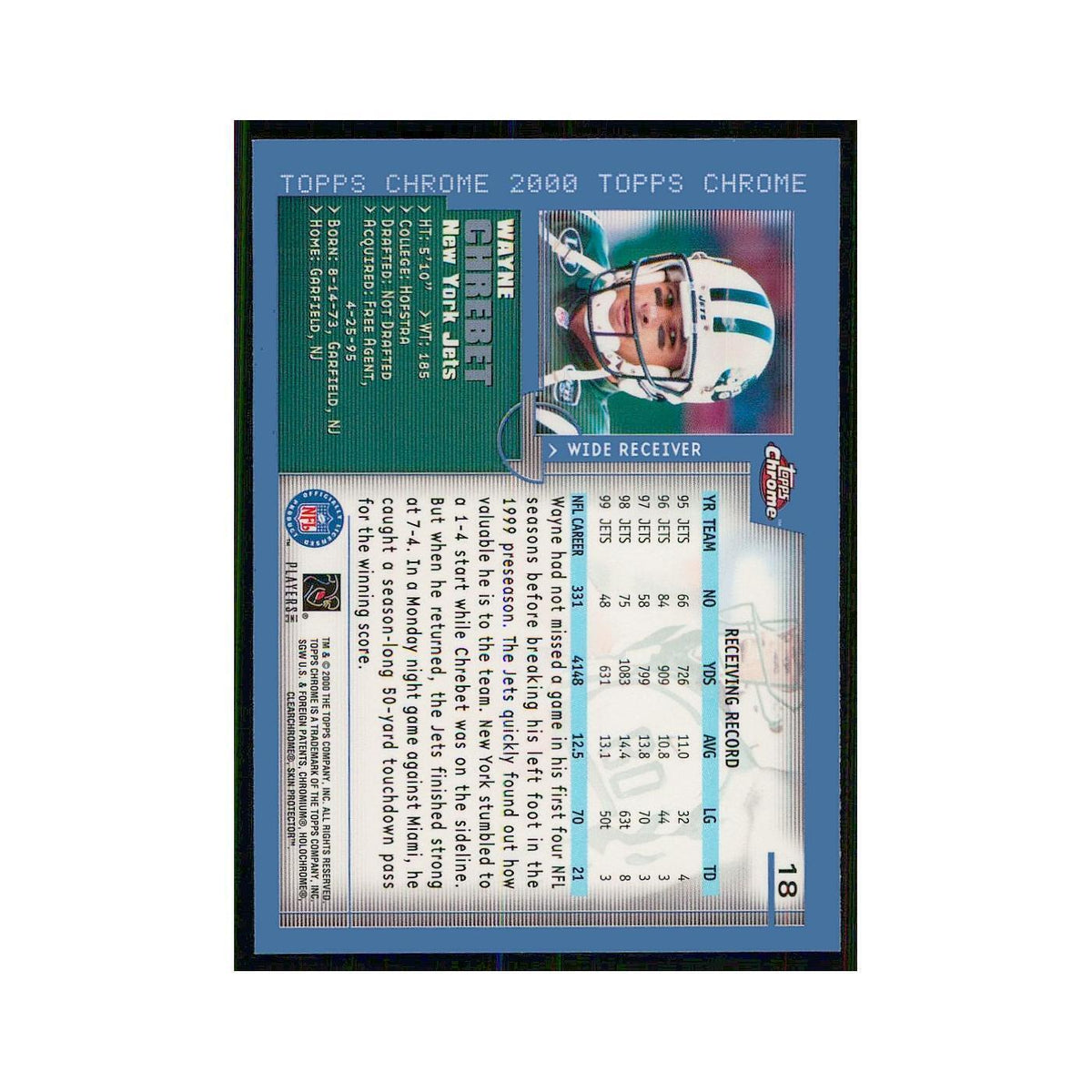 2000 Topps Chrome Wayne Chrebet Jets #18