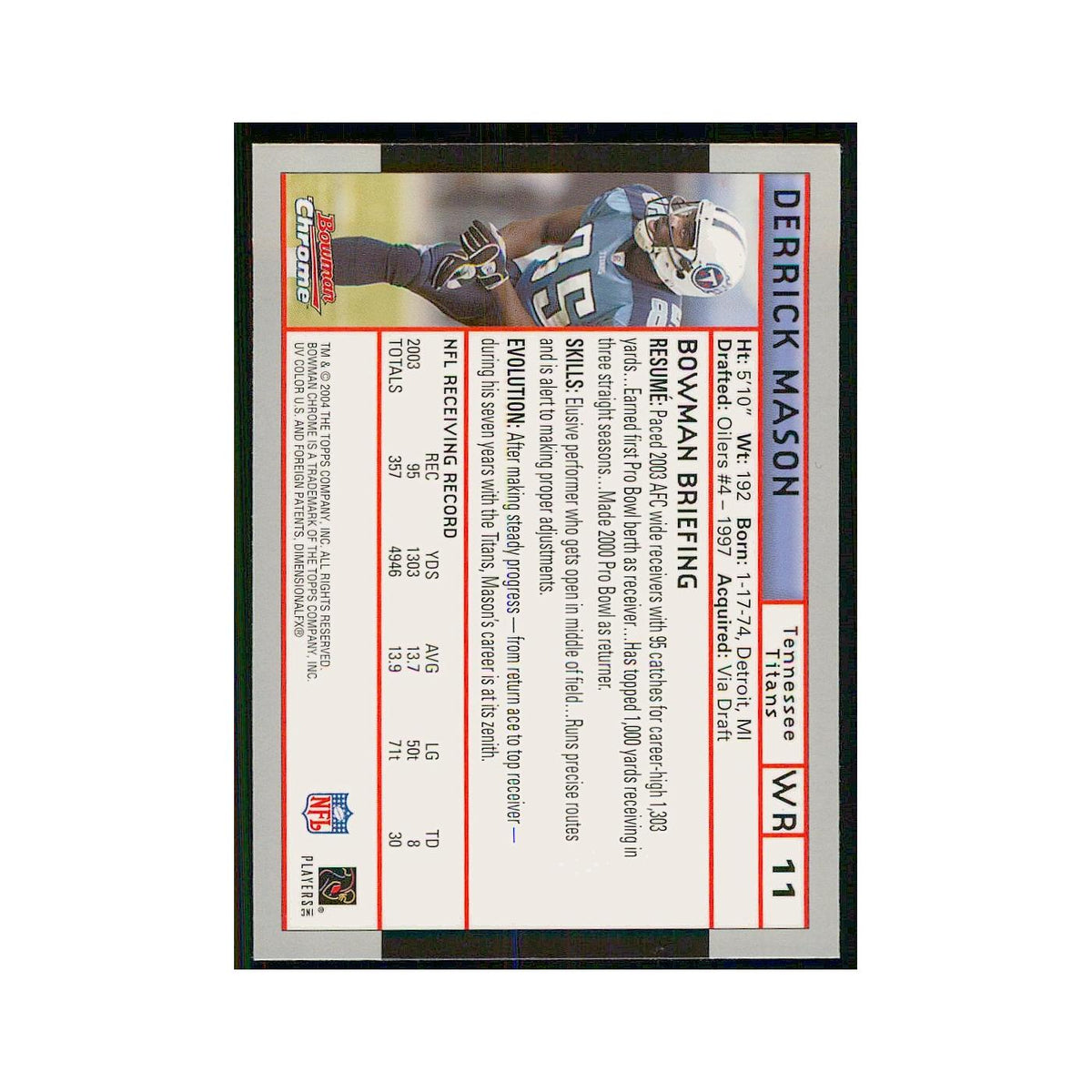 2004 Bowman Chrome Derrick Mason Titans #11