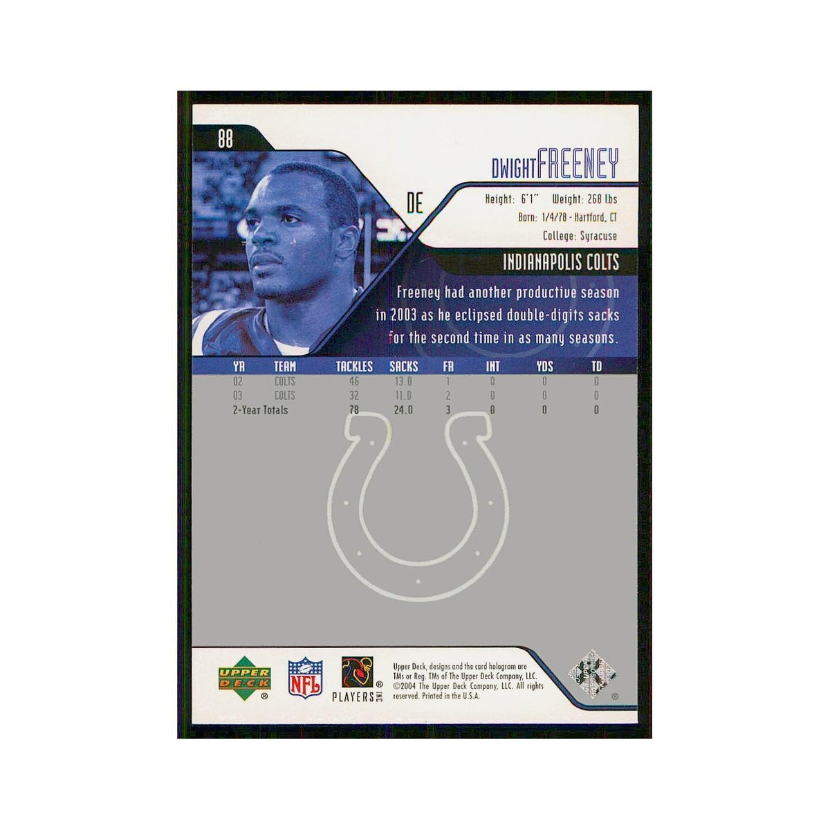 2004 Upper Deck Dwight Freeney Colts #88