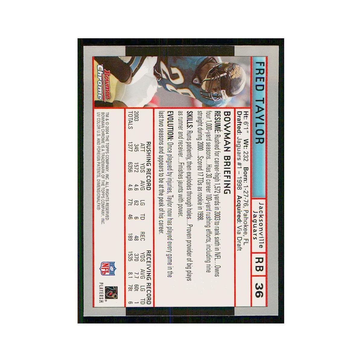 2004 Bowman Chrome Fred Taylor Jaguars #36