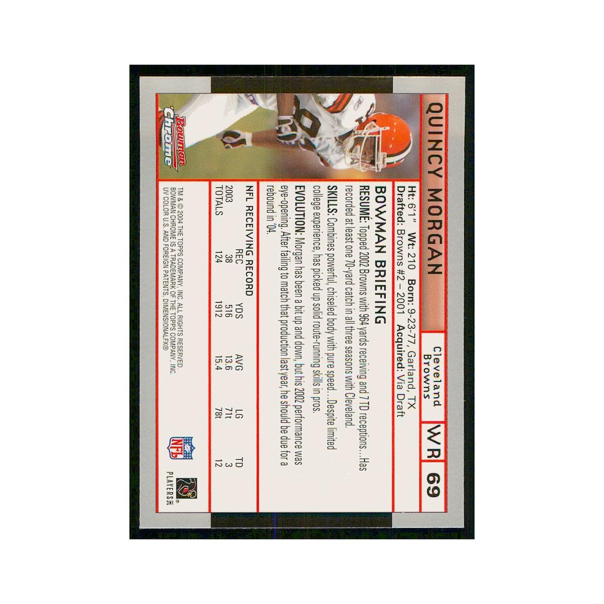 2004 Bowman Chrome Quincy Morgan Browns #69