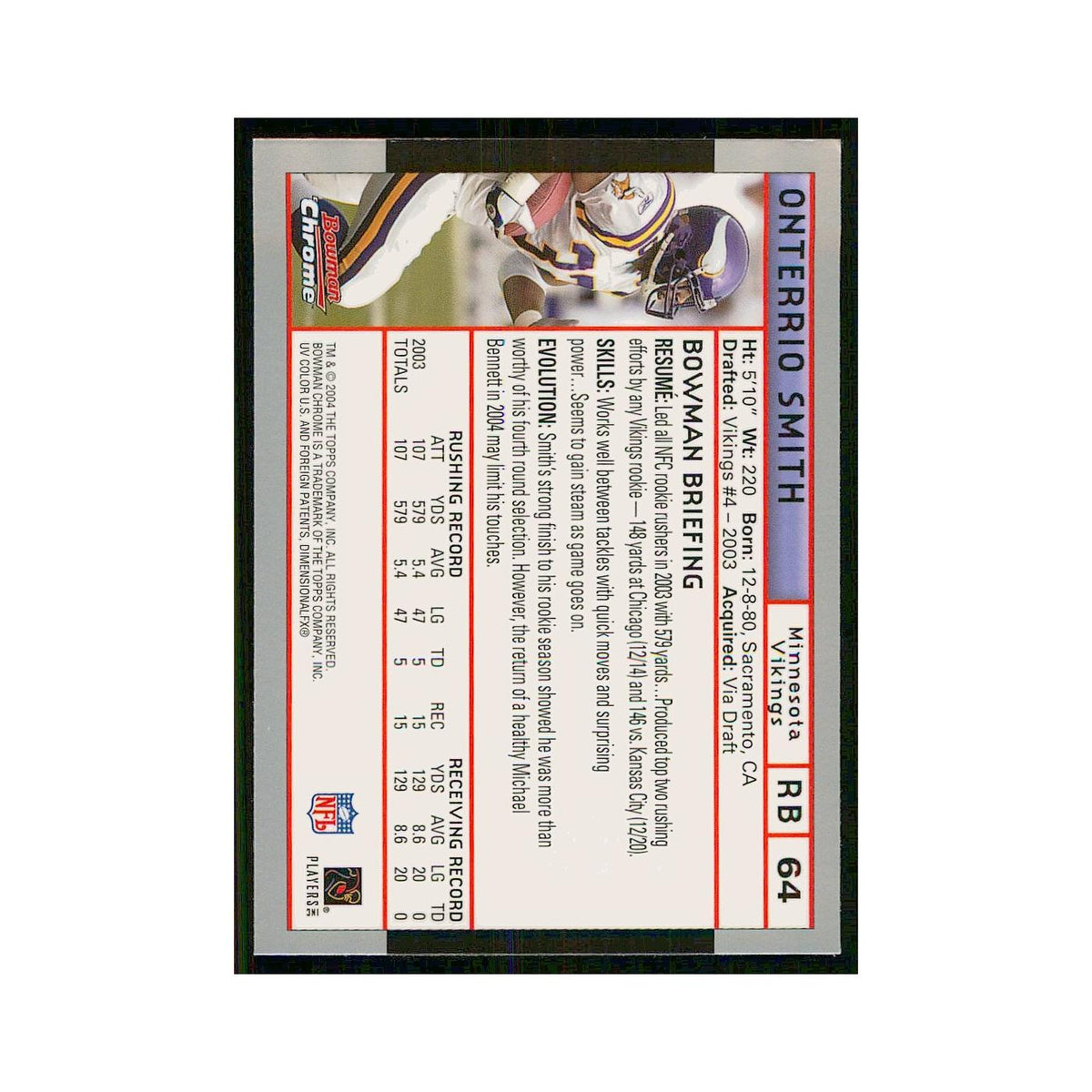2004 Bowman Chrome Onterrio Smith Vikings #64