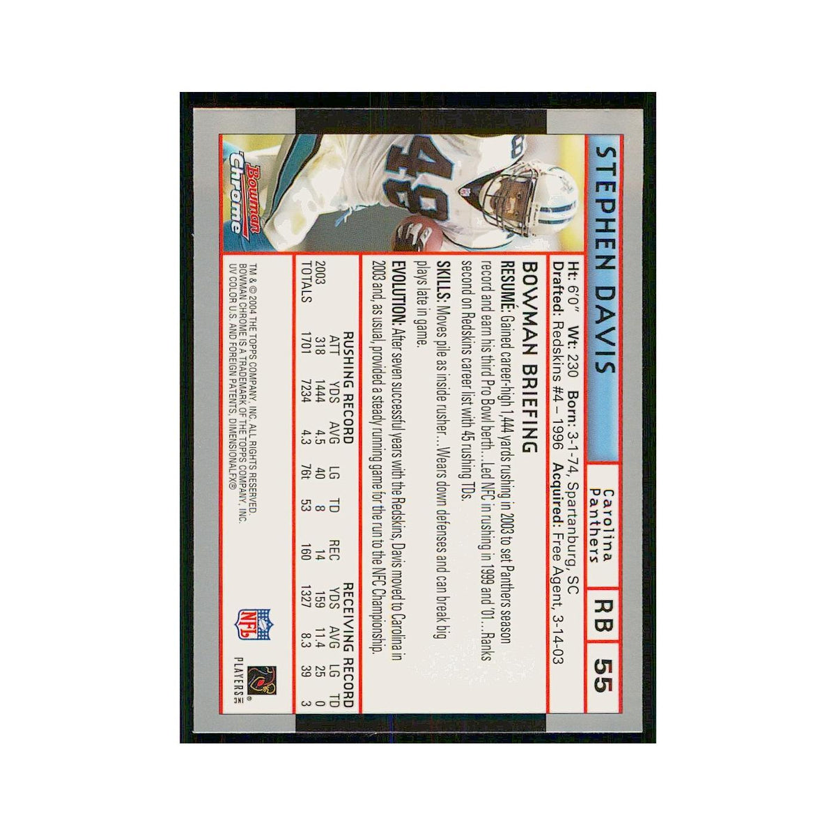 2004 Bowman Chrome Stephen Davis Panthers #55