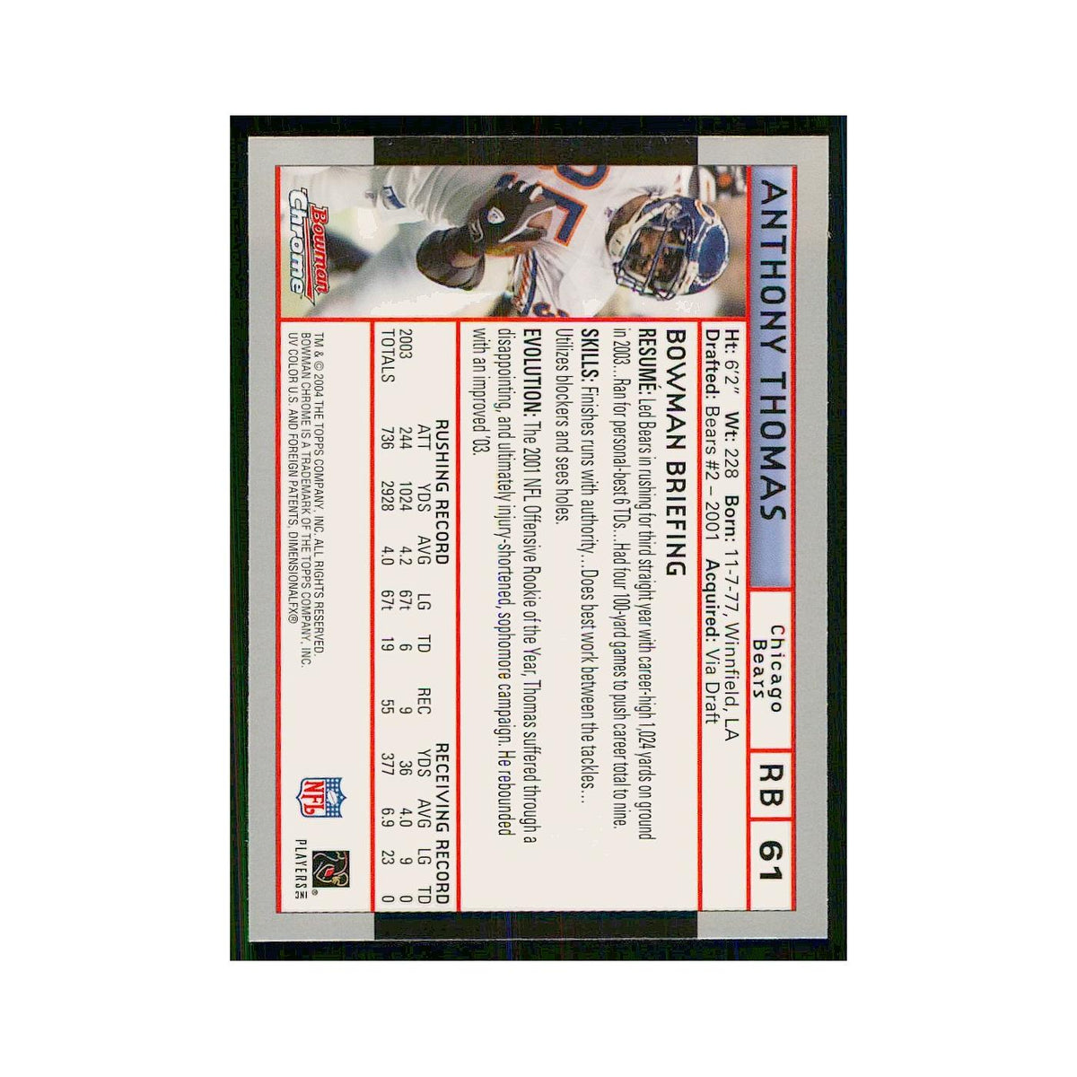2004 Bowman Chrome Anthony Thomas Bears #61