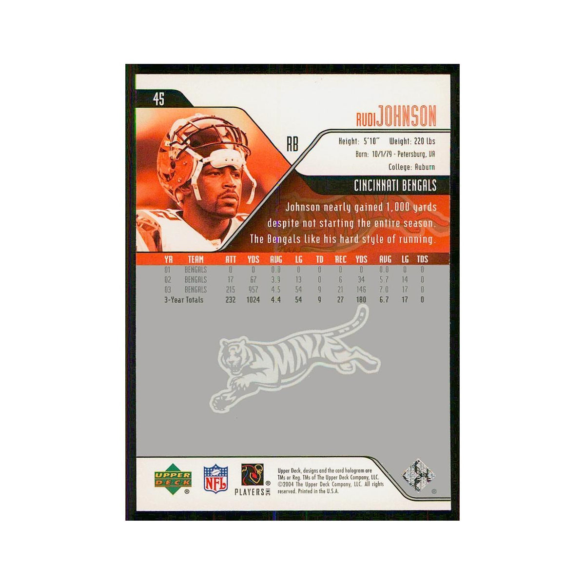 2004 Upper Deck Rudi Johnson Bengals #45