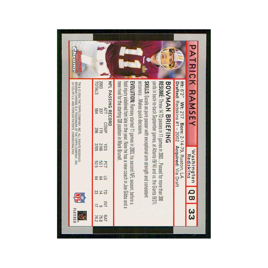 2004 Bowman Chrome Patrick Ramsey Redskins #33