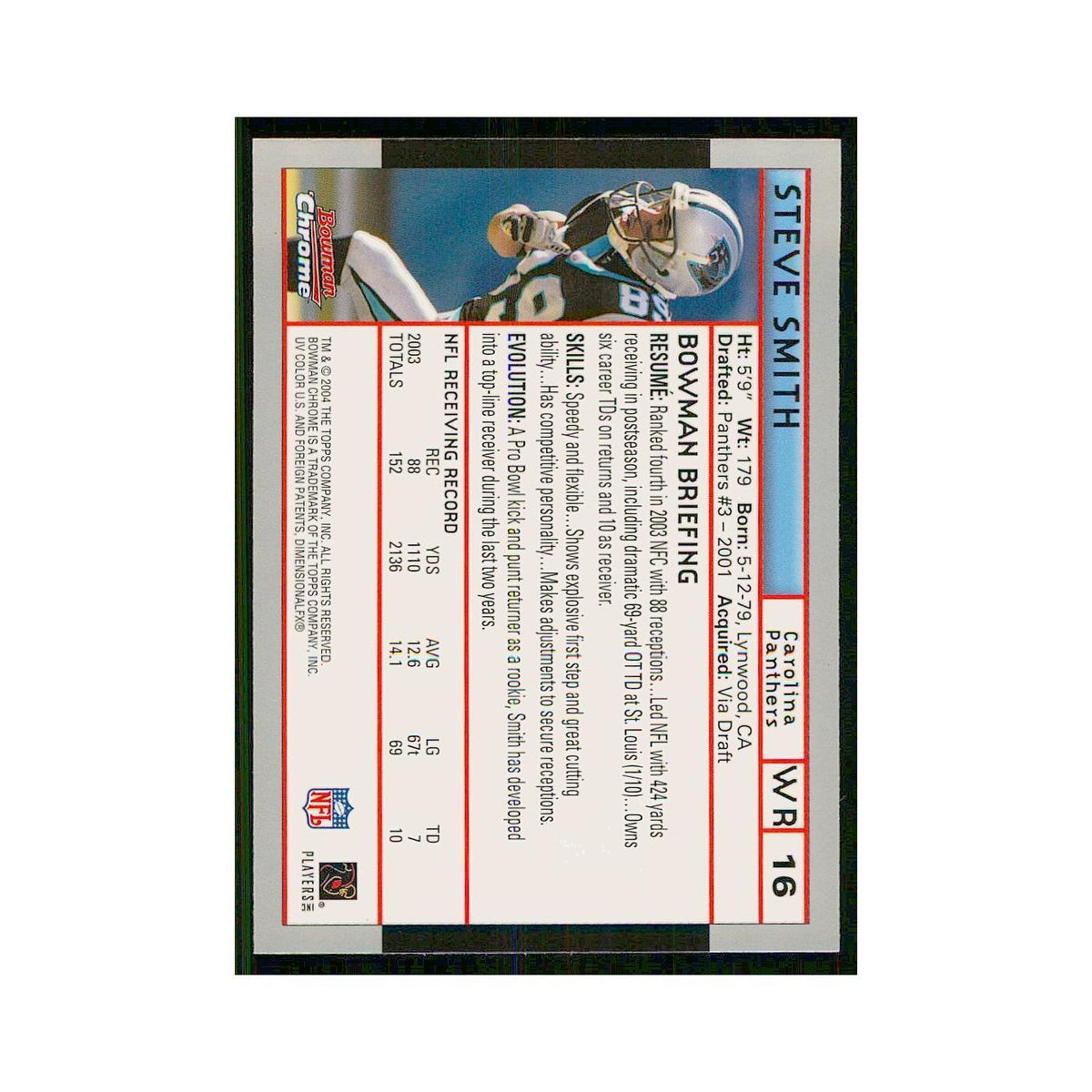 2004 Bowman Chrome Steve Smith Panthers #16