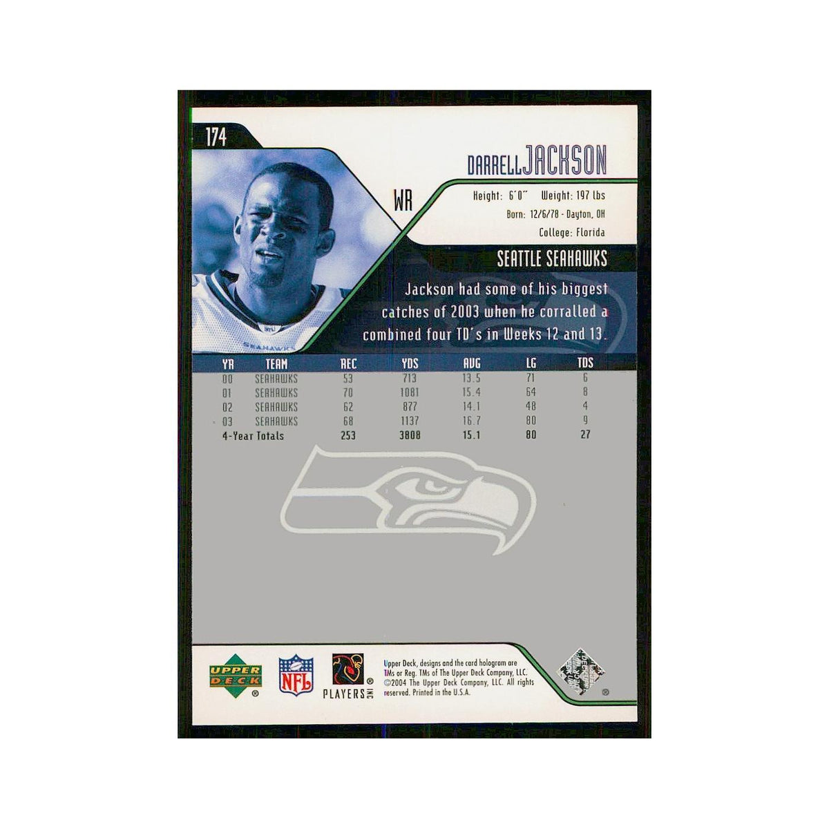 2004 Upper Deck Darrell Jackson Seahawks #174