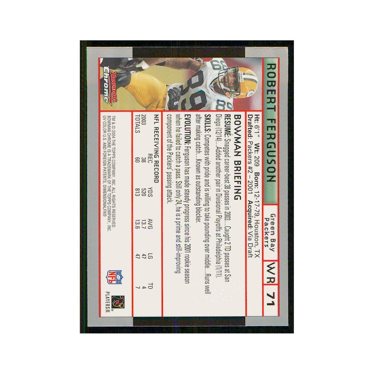 2004 Bowman Chrome Robert Ferguson Packers #71