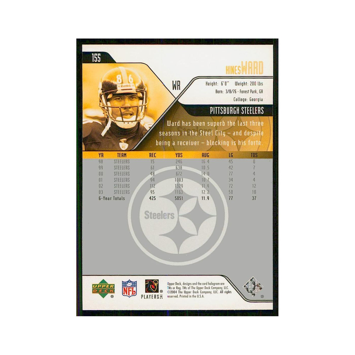 2004 Upper Deck Hines Ward Steelers #155