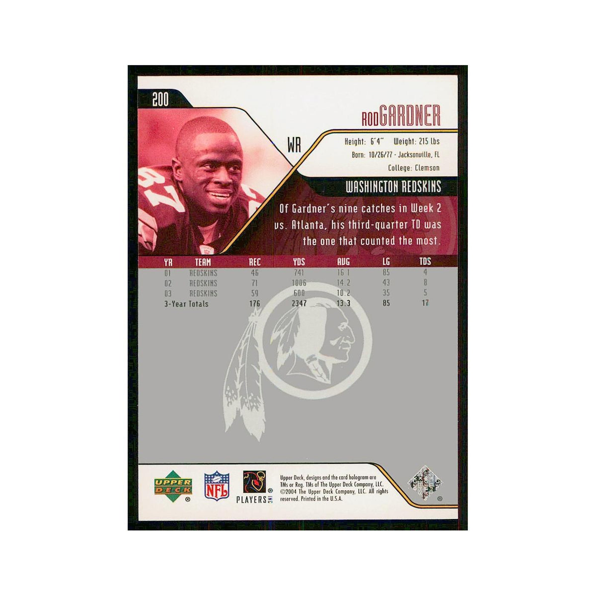2004 Upper Deck Rod Gardner Redskins #200