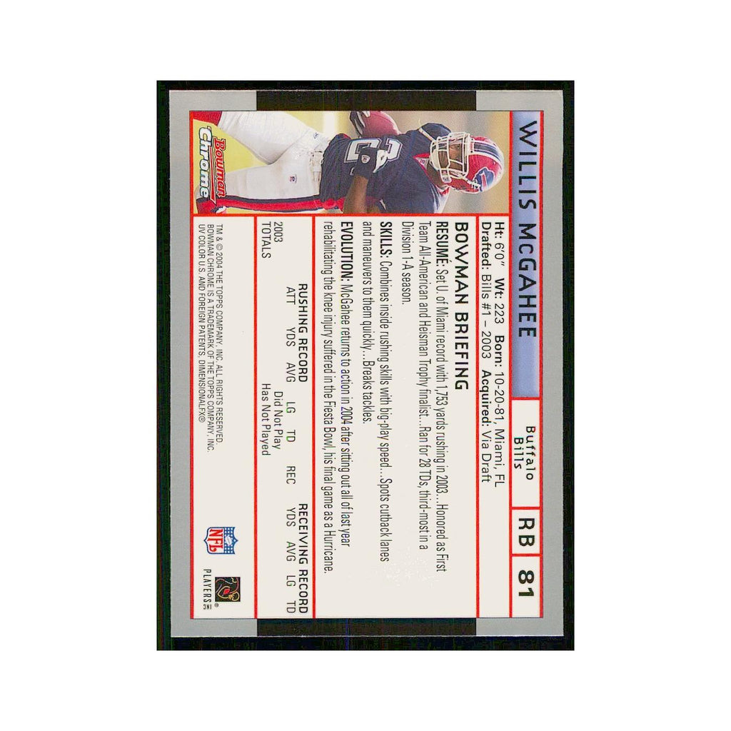2004 Bowman Chrome Willis McGahee Bills #81